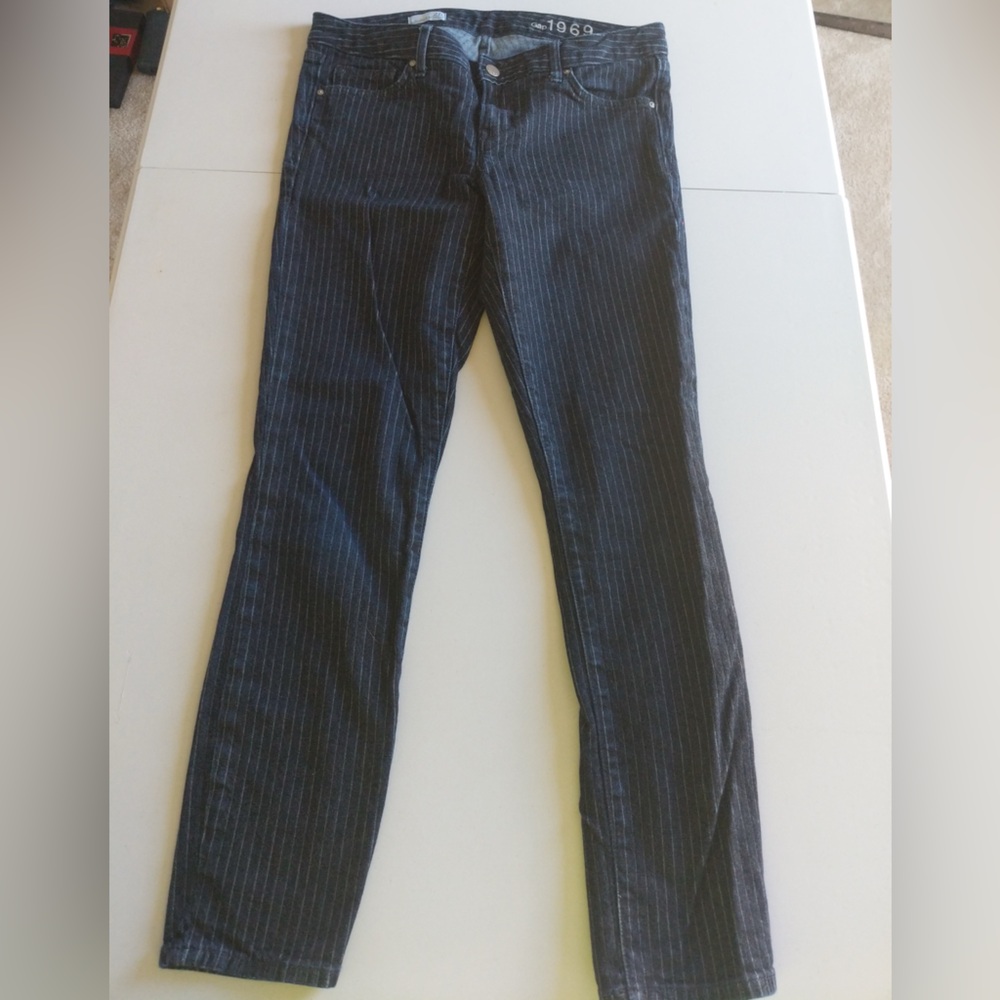 Womens Gap Pants Skinny Blue Jeans Denim 1969 27R Striped Very Nice
